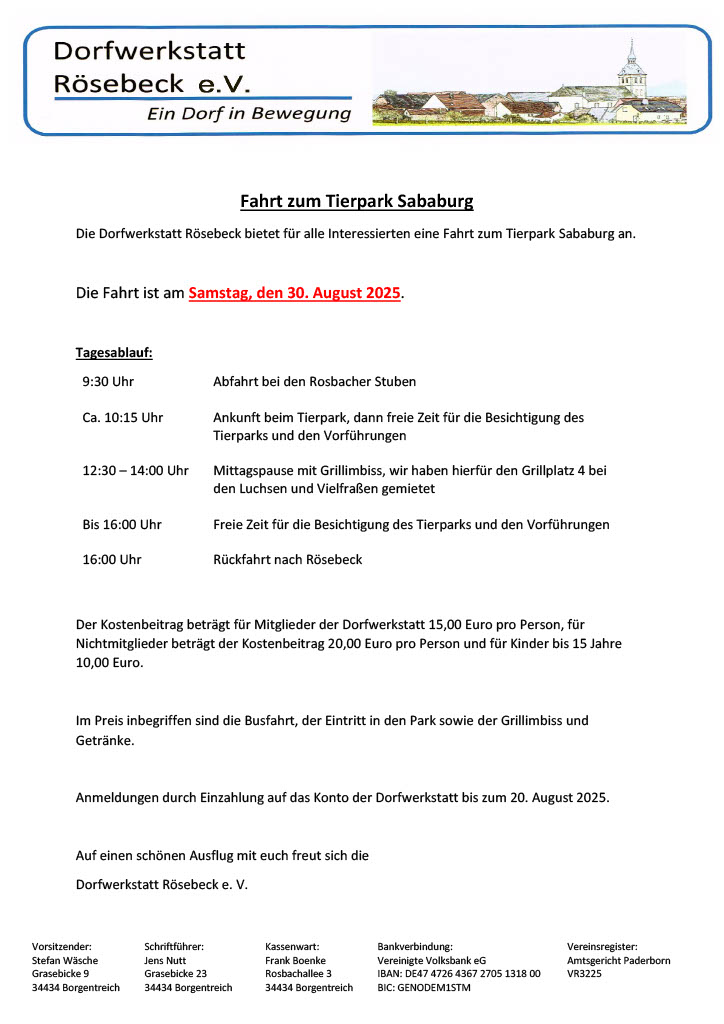 Fahrt zum Tierpark Sababurg